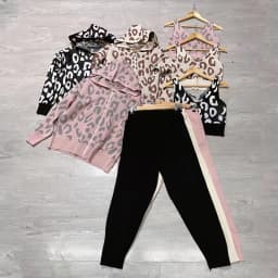 Women Knitted 3 Piece Sets Chic Leopard Print Hooded Cardigan+Crop Tops+ Knitted Harem Pants Outfits Korean Sweater Tracksuits