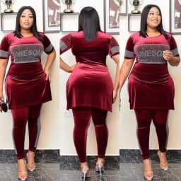 African Mom Fashion Suit Gold Velvet Stretch Fabric Hot Drilling Decorative Split Round Neck Quality