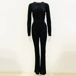 New Celebrity Bodycon Bandage Jumpsuit Fashion Sexy O-Neck Black Women Evening Club Party Dress Casual Flare Pant Suits