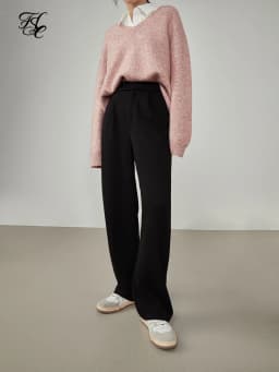 FSLE Women Straight Loose Pants Fall winter Drape High-waisted Wide-leg Pants Women Black Thin All-match Casual Trousers