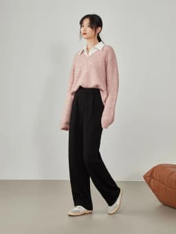FSLE Women Straight Loose Pants Fall winter Drape High-waisted Wide-leg Pants Women Black Thin All-match Casual Trousers