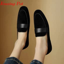 Krazing Pot 2026 Sheep Suede Concise Simple Round Toe Slip On Women Spring Modern Fashion European Designer Autumn Ballet Flats