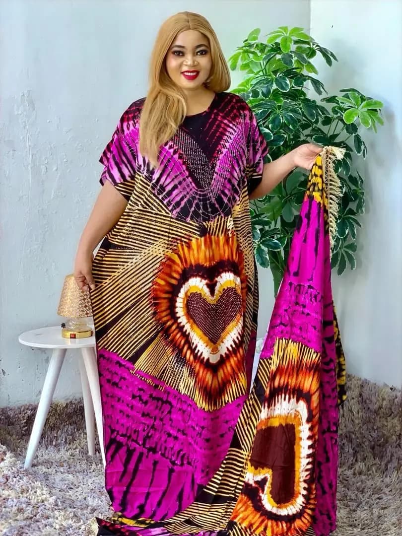 2024 Summer Party Dress Short Sleeve With Big Scarf Printing Floral Loose Boubou Maxi Islam Women African Abaya Clothing