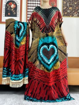 2024 Summer Party Dress Short Sleeve With Big Scarf Printing Floral Loose Boubou Maxi Islam Women African Abaya Clothing
