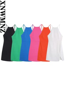 XNWMNZ women's summer solid color short dress strap adjust sleeveless 2022 fashion lady elegant dresses woman backless dress