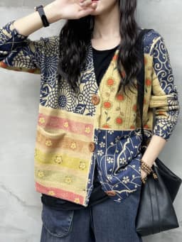 Amax luluE Korean Autumn Vintage Casual V-Neck Sweaters 2024 Womens Button Pockets Cardigans Ladies Flowers Loose Casual Clothes