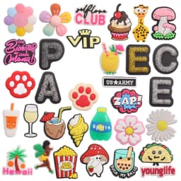 1Pcs Letter Peace Popcorn Conch Flowers PVC Kids Shoe Charms Taco Hawaii Slippers Shoes Decoration DIYcute Holiday Gift