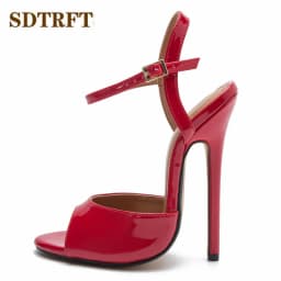 SDTRFT Stiletto Ladies Party COS Sandals Ankle Strap Shoes Woman 15cm Thin High Heels Zapatos Mujer Peep Toe Narrow Band Pumps