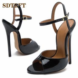 SDTRFT Stiletto Ladies Party COS Sandals Ankle Strap Shoes Woman 15cm Thin High Heels Zapatos Mujer Peep Toe Narrow Band Pumps