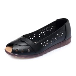 2023 Newly Cutout Leather Sandals Woman Fashion Peep Toe Wedge Summer Shoes Ladies Slip On Hollow Out Loafer Sandal Mom's Shoes