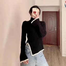 Lucyever Women's Turtleneck Sweater and Pullover Winter 2023 New Side Slit Knitted Sweaters Female Long Flare Sleeve Knitwears