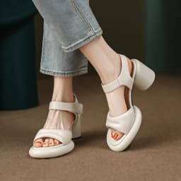 MoonMeek 2022 New Arrive Round High Heels Shoes Hot Sale Genuine Leather Sandals Woman Ladies Simple Platform Sandals