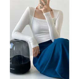 LMQ NEW French Solid Long Sleeve Square Collar Tees T Shirt Thin Low-Neck Slim-Fit Collarbone Tops Temperament Bottom Shirt