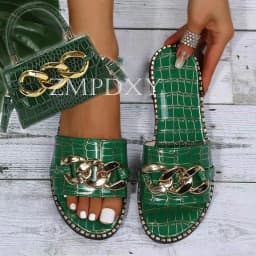 New Arrivals Designer Wholesale Summer Chain Women's Flat Slippers And Bag Set Beach Ladies Platform Sandals Matching Purse Set