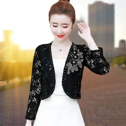 2023 Women's Lace Top Sun Protection Short Jacket Spring Summer Lace Cardigan Thin Bead Embroidered Flowers Diamond Small Shawl
