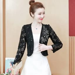2023 Women's Lace Top Sun Protection Short Jacket Spring Summer Lace Cardigan Thin Bead Embroidered Flowers Diamond Small Shawl
