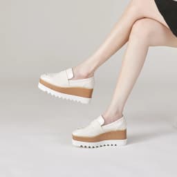 8cm Heeled Platform Wedges Shoes Womens High Heels Casual Lazy Shoes Square Toe Wedge Creepers Pumps Damen Black