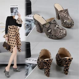 European American Style High-Heel Baotou Semi Slippers Women's 2024 New Waterproof Platform Shoes Ladies Wear Fashion Thick Heel