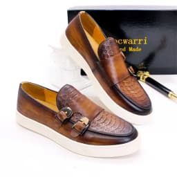 Men's Casual Leather Shoes Genuine Leather Handmade Metal Buckle Men Shoes Lace Up Non-Slip Flat Shoes Banquet Party Men's Shoes