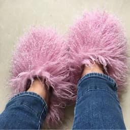 Pantuflas De Peluches Slip On Zapatillas Fluffy Plush Fuzzy Faux Mongolian Fur Slippers Goat Hair Fur Slides Slippers For Women