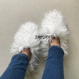 Pantuflas De Peluches Slip On Zapatillas Fluffy Plush Fuzzy Faux Mongolian Fur Slippers Goat Hair Fur Slides Slippers For Women