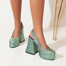 Ultra-High Thick Heeled Sequin Cloth Material Metal Buckle Women's Pumps High Waterproof Platform Breathable Mary Jane Shoes