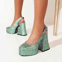 Ultra-High Thick Heeled Sequin Cloth Material Metal Buckle Women's Pumps High Waterproof Platform Breathable Mary Jane Shoes