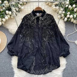 Women's Shiny Button Shirt Spring and Autumn Long Sleeve Top Designer Women's Clothing Korean Fashion Loose High Quality Retro