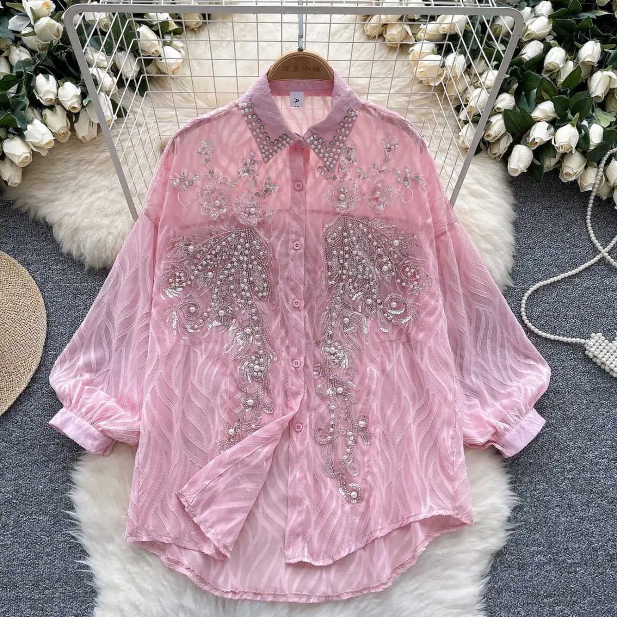 Women's Shiny Button Shirt Spring and Autumn Long Sleeve Top Designer Women's Clothing Korean Fashion Loose High Quality Retro