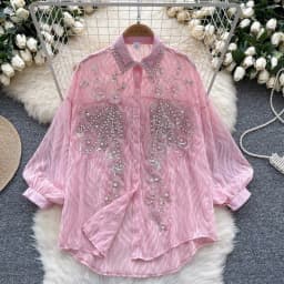 Women's Shiny Button Shirt Spring and Autumn Long Sleeve Top Designer Women's Clothing Korean Fashion Loose High Quality Retro