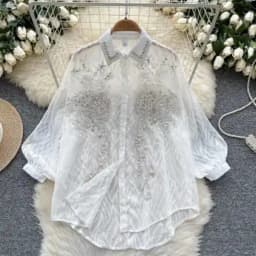 Women's Shiny Button Shirt Spring and Autumn Long Sleeve Top Designer Women's Clothing Korean Fashion Loose High Quality Retro