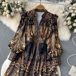 Women's Dress Palace Retro Printing Spring Autumn Winter Long Sleeve Elegant Dresses Single Breasted A-Line Shirts Vestidos Robe