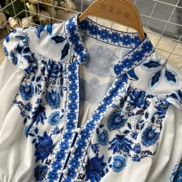 Women's Dress Palace Retro Printing Spring Autumn Winter Long Sleeve Elegant Dresses Single Breasted A-Line Shirts Vestidos Robe