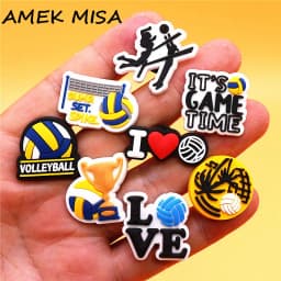 1pcs Love Volleyball Style PVC Shoe Charms Decorations Block Spiking Smash Shoe Accessories Game Time Clog Pins Buckle U520