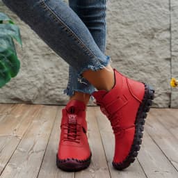 Orthopedic Shoes Soft Leather Flats Women's Driving Loafers Fur Moccasins Woman Cushion Sneaker Mom Red Plush Shoes Big Size 42
