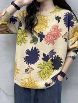 Amax luluE 2024 Autumn New Fashion Ladies Elegant Vintage Knitwear Korean Design Pullover Sweaters Female Casual Printed Jumpers