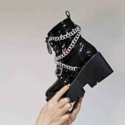 Gdgydh Autumn Winter Boots Women Sexy Chain Boots Ankle Buckle Strap Ankle Boots Square Heel Thick Sole Platform Rock Punk Style