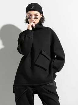 AmaxluluE 2025 Winter Korean Fashion Womens Trueleneck Clothes Ladies Punk Black Loose Hoodies Vintage Luxury Warm Sweatshirts