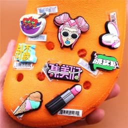 Dropshipping 1pcs Cute Pink lipstick PVC Shoe Charms Punk Girl Accessories Rouge Powder Decorations fit Bracelet Kids Gifts