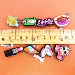 Dropshipping 1pcs Cute Pink lipstick PVC Shoe Charms Punk Girl Accessories Rouge Powder Decorations fit Bracelet Kids Gifts