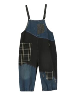 Amax luluE 2024 Korean Summer Design Women Plaid Ripped Denim Overalls Ladies Vintage Oversized Jeans Girl Punk Style Trousers