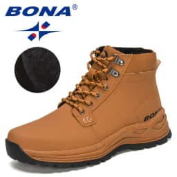 BONA New Designers Fashion Retro Ankle Action Leather Boots Men High-Top Winter Boots Outdoor Plush Desert Boots Mansculino