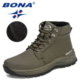 BONA New Designers Fashion Retro Ankle Action Leather Boots Men High-Top Winter Boots Outdoor Plush Desert Boots Mansculino