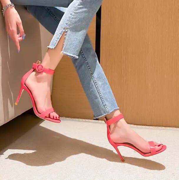 Small Size 33 Blue Red Black Khaki Nude White Solid Color One Line Buckle Sandals Woman 6 cm Stiletto Heels Party Dress Shoes