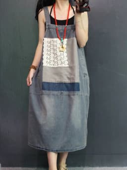 Amax LuluE Korean Summer Fashion Dresses Womens Patchwork Denim Cestidos Ladies Luxury Lace Blue Vintage Casual Elegant Clothes