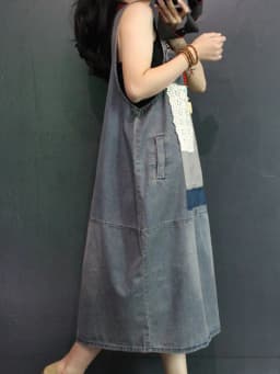 Amax LuluE Korean Summer Fashion Dresses Womens Patchwork Denim Cestidos Ladies Luxury Lace Blue Vintage Casual Elegant Clothes