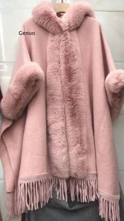 Big Faux Fur Collar Cloak Women Party Overcoat Long Autumn Knitted Shawl Cape Pink Tassel Loose Coat With Hat