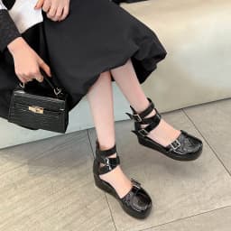 Oversized Shiny Patent Leather Ankle Strap Roman Style Women's Sandals Platform Flat Breathable Belt Buckle Summer Sandals