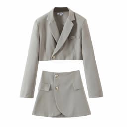 XEASY 2021 Women Fashion Set Vintage Single Button Short Blazer Female High Waist Asymmetrical A-Line Skirt England Style Suit