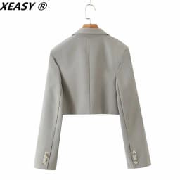XEASY 2021 Women Fashion Set Vintage Single Button Short Blazer Female High Waist Asymmetrical A-Line Skirt England Style Suit